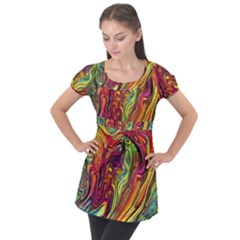 Liquid Art Pattern - Abstract Art Puff Sleeve Tunic Top by GardenOfOphir