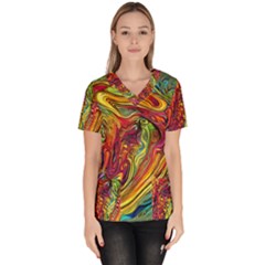 Liquid Art Pattern - Abstract Art Women s V-neck Scrub Top by GardenOfOphir