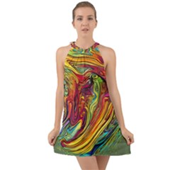 Liquid Art Pattern - Abstract Art Halter Tie Back Chiffon Dress by GardenOfOphir