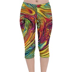 Liquid Art Pattern - Abstract Art Velvet Capri Leggings  by GardenOfOphir