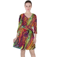 Liquid Art Pattern - Abstract Art Quarter Sleeve Ruffle Waist Dress by GardenOfOphir