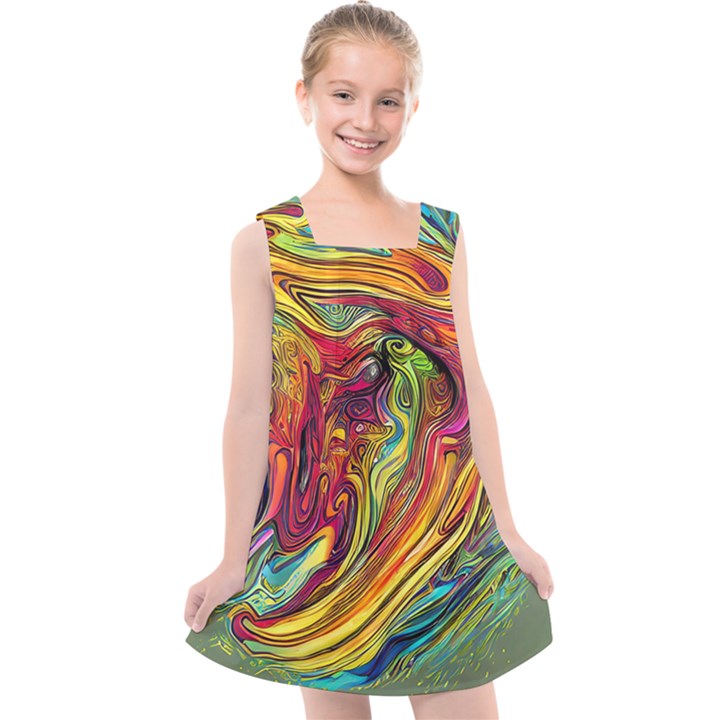 Liquid Art Pattern - Abstract Art Kids  Cross Back Dress