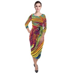 Liquid Art Pattern - Abstract Art Quarter Sleeve Midi Velour Bodycon Dress by GardenOfOphir