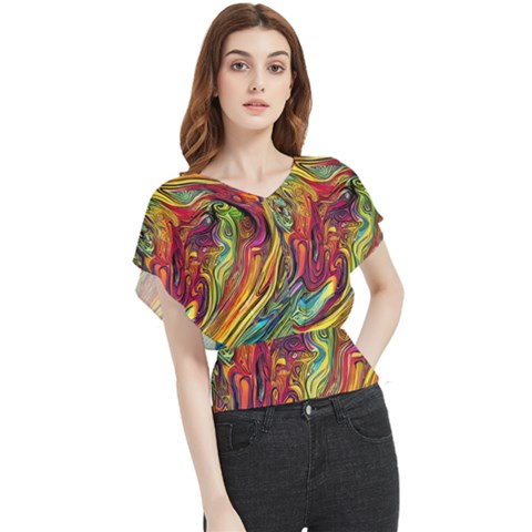 Liquid Art Pattern - Abstract Art Butterfly Chiffon Blouse by GardenOfOphir