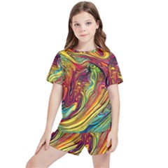 Liquid Art Pattern - Abstract Art Kids  Tee And Sports Shorts Set by GardenOfOphir