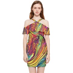 Liquid Art Pattern - Abstract Art Shoulder Frill Bodycon Summer Dress by GardenOfOphir