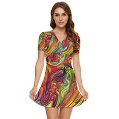 Liquid Art Pattern - Abstract Art V-neck High Waist Chiffon Mini Dress by GardenOfOphir