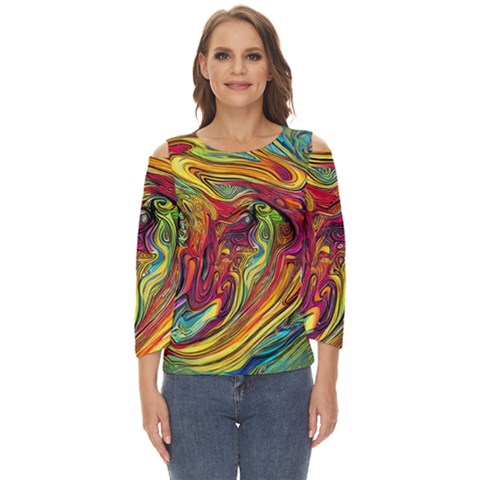 Liquid Art Pattern - Abstract Art Cut Out Wide Sleeve Top by GardenOfOphir