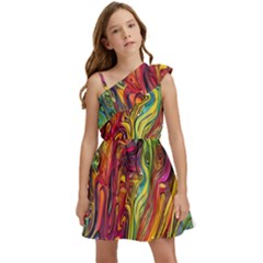 Liquid Art Pattern - Abstract Art Kids  One Shoulder Party Dress by GardenOfOphir