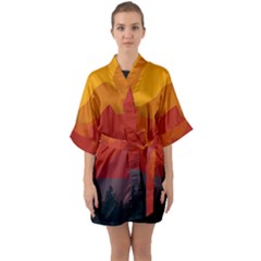 Mountain Forest Nature Scenery Art Mountains Half Sleeve Satin Kimono  by Wegoenart