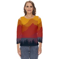 Mountain Forest Nature Scenery Art Mountains Cut Out Wide Sleeve Top