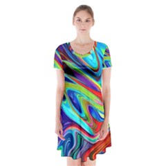 Fluid Forms Short Sleeve V-neck Flare Dress by GardenOfOphir