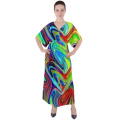 Fluid Forms V-neck Boho Style Maxi Dress by GardenOfOphir