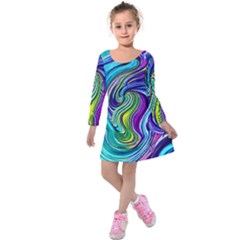 Waves Of Color Kids  Long Sleeve Velvet Dress by GardenOfOphir