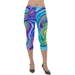 Waves Of Color Lightweight Velour Capri Leggings  by GardenOfOphir