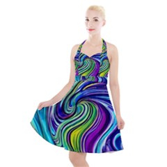 Waves Of Color Halter Party Swing Dress  by GardenOfOphir