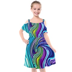 Waves Of Color Kids  Cut Out Shoulders Chiffon Dress by GardenOfOphir