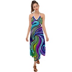 Waves Of Color Halter Tie Back Dress  by GardenOfOphir