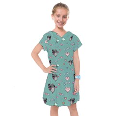 Raccoon Texture Seamless Scrapbooking Hearts Kids  Drop Waist Dress by Wegoenart