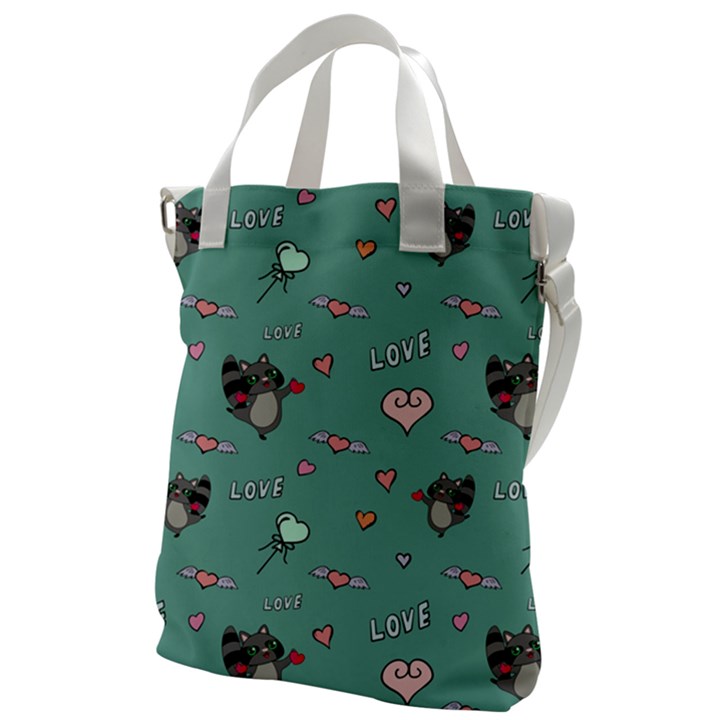 Raccoon Texture Seamless Scrapbooking Hearts Canvas Messenger Bag