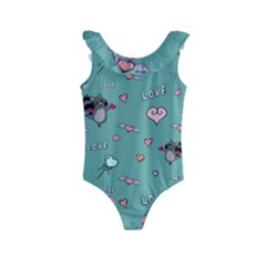 Raccoon Texture Seamless Scrapbooking Hearts Kids  Frill Swimsuit