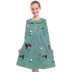 Raccoon Texture Seamless Scrapbooking Hearts Kids  Midi Sailor Dress by Wegoenart