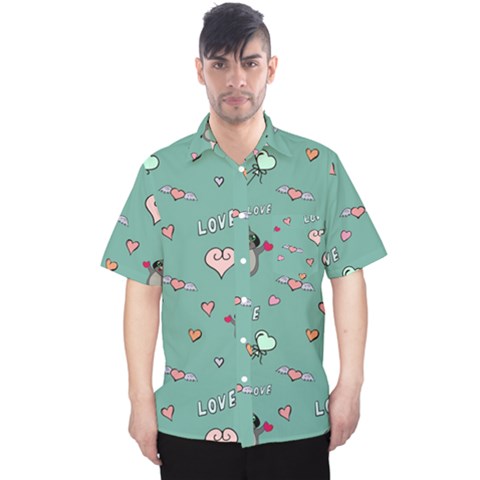 Raccoon Texture Seamless Scrapbooking Hearts Men s Hawaii Shirt by Wegoenart