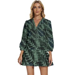 Background Pattern Leaves Texture Design Wallpaper V-neck Placket Mini Dress by Wegoenart