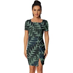 Background Pattern Leaves Texture Design Wallpaper Fitted Knot Split End Bodycon Dress by Wegoenart