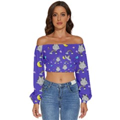 Texture Pattern Seamless Rainbow Background Dream Long Sleeve Crinkled Weave Crop Top