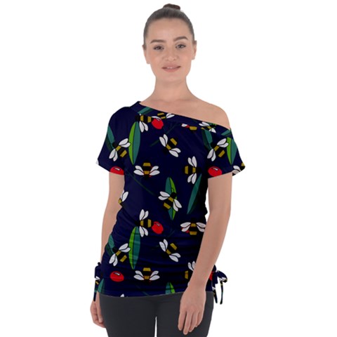 Art Floral Design Pattern Floral Pattern Off Shoulder Tie-up Tee by Wegoenart