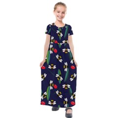 Art Floral Design Pattern Floral Pattern Kids  Short Sleeve Maxi Dress by Wegoenart