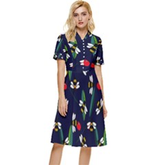 Art Floral Design Pattern Floral Pattern Button Top Knee Length Dress by Wegoenart