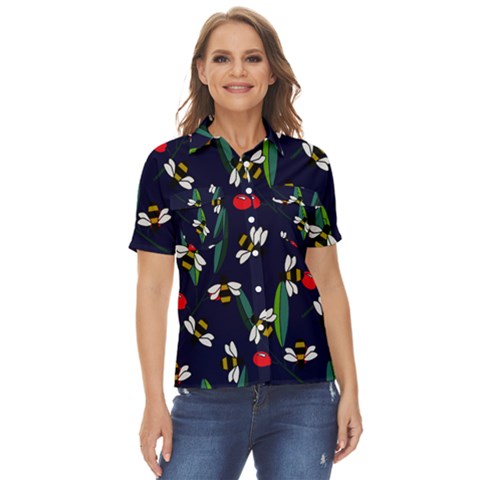 Art Floral Design Pattern Floral Pattern Women s Short Sleeve Double Pocket Shirt by Wegoenart