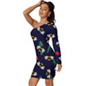 Art Floral Design Pattern Floral Pattern Long Sleeve One Shoulder Mini Dress View2