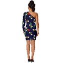 Art Floral Design Pattern Floral Pattern Long Sleeve One Shoulder Mini Dress View4