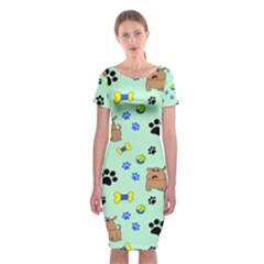 Dog Pattern Seamless Blue Background Scrapbooking Classic Short Sleeve Midi Dress by Wegoenart