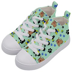 Dog Pattern Seamless Blue Background Scrapbooking Kids  Mid-top Canvas Sneakers by Wegoenart