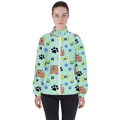 Dog Pattern Seamless Blue Background Scrapbooking Women s High Neck Windbreaker by Wegoenart