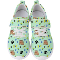 Dog Pattern Seamless Blue Background Scrapbooking Men s Velcro Strap Shoes by Wegoenart