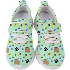 Dog Pattern Seamless Blue Background Scrapbooking Kids  Velcro Strap Shoes by Wegoenart