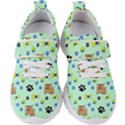 Dog Pattern Seamless Blue Background Scrapbooking Kids  Velcro Strap Shoes View1