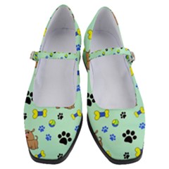 Dog Pattern Seamless Blue Background Scrapbooking Women s Mary Jane Shoes