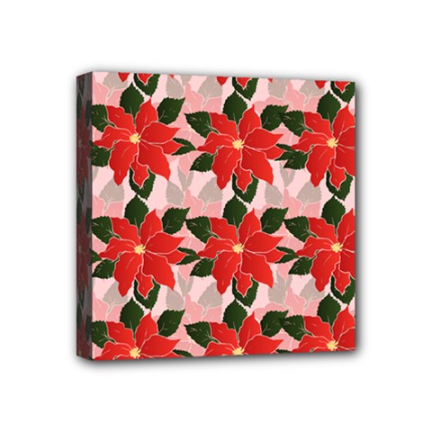 Poinsettia Pattern Seamless Pattern Christmas Xmas Mini Canvas 4  X 4  (stretched) by Wegoenart