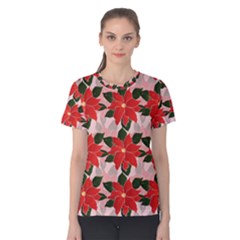 Poinsettia Pattern Seamless Pattern Christmas Xmas Women s Cotton Tee