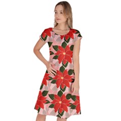 Poinsettia Pattern Seamless Pattern Christmas Xmas Classic Short Sleeve Dress by Wegoenart