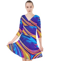 Dancing In The Liquid Light Quarter Sleeve Front Wrap Dress by GardenOfOphir