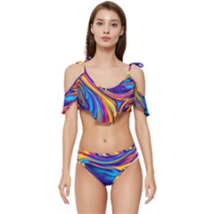 Dancing In The Liquid Light Ruffle Edge Tie Up Bikini Set	