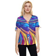 Dancing In The Liquid Light Bow Sleeve Button Up Top by GardenOfOphir