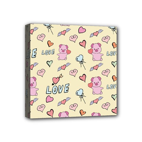 Pig Animal Love Romance Seamless Texture Pattern Mini Canvas 4  X 4  (stretched) by Wegoenart